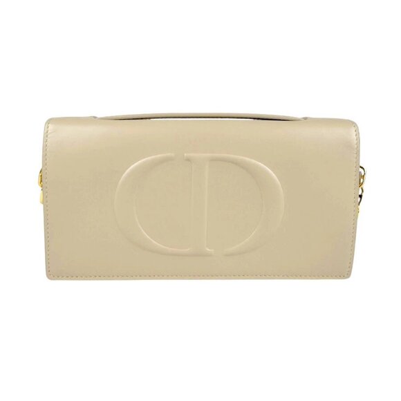 Auth Christian Dior Chain Shoulder Bag Beige/Gold Leather/Metal - z4382 - Picture 1 of 12